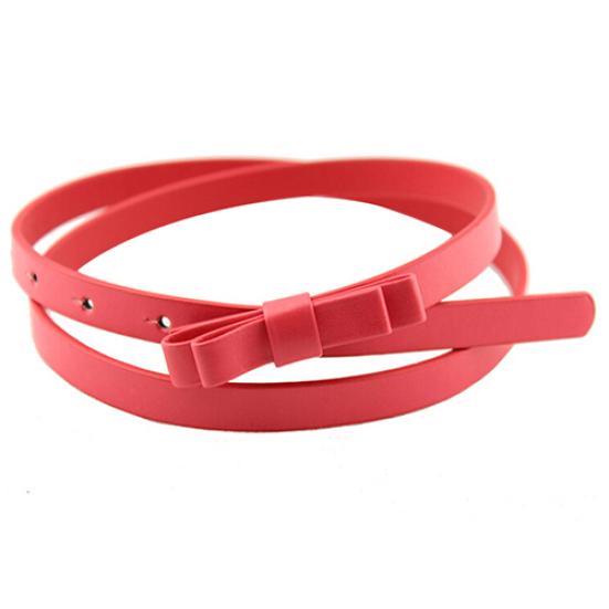 Women's Candy Color 2 Layers Bowknot Thin Narrow Belt PU Leather Waistband Strap