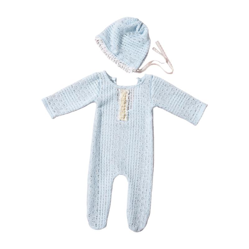

Baby Photography Costume Clothing Knitted Hat and Romper Outfit Newborns Photography Props Girl Boy Photo Shoot Clothes M синій