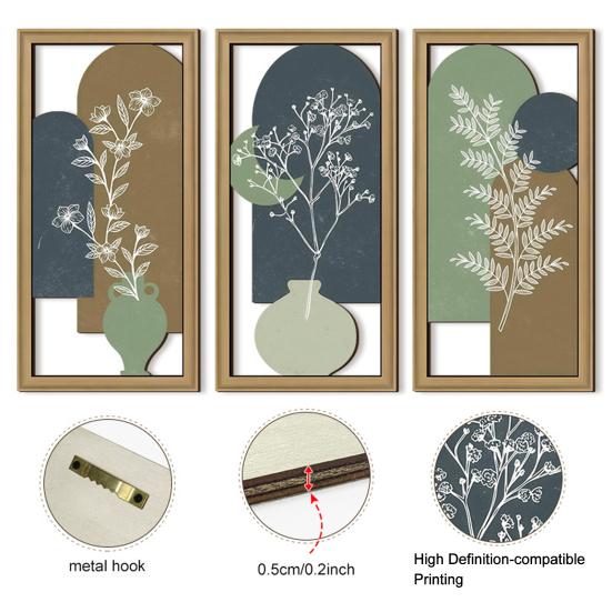 3 Pcs Botanical Plant Wall Art Minimalist Framed Boho Wall Decor for Living Room Bedroom Bathroom Home Office Decor