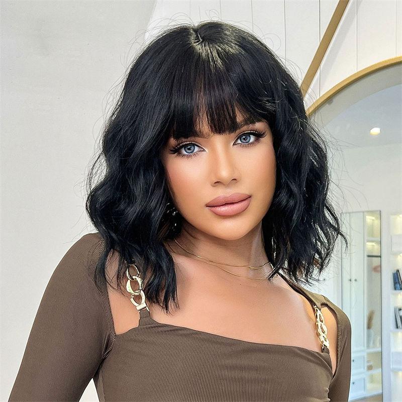 Curly Hair Brown Natural Wave Head Summer Light Bangs Short Chemical Fiber Wig Hair Cover Breathable Light