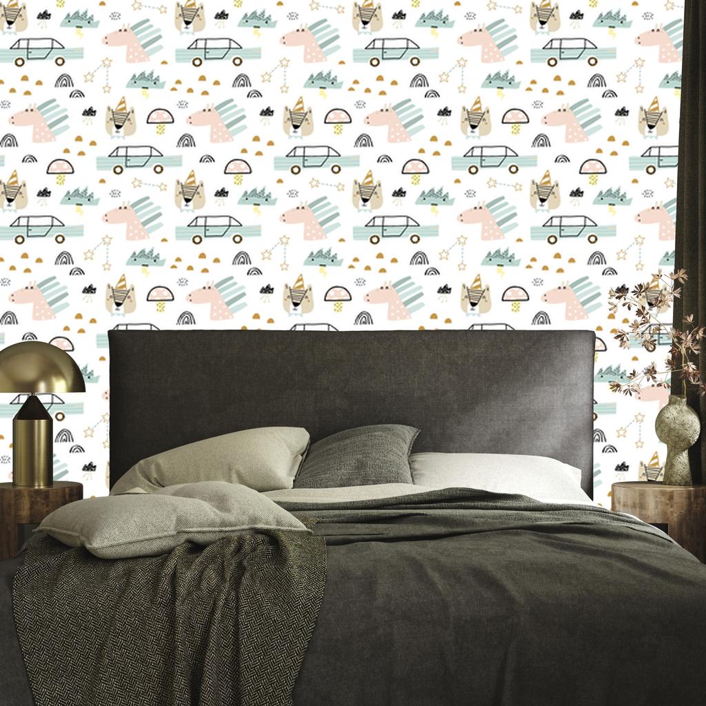 Cars, animals and stars wallpaper for living room and bedroom 50x1000