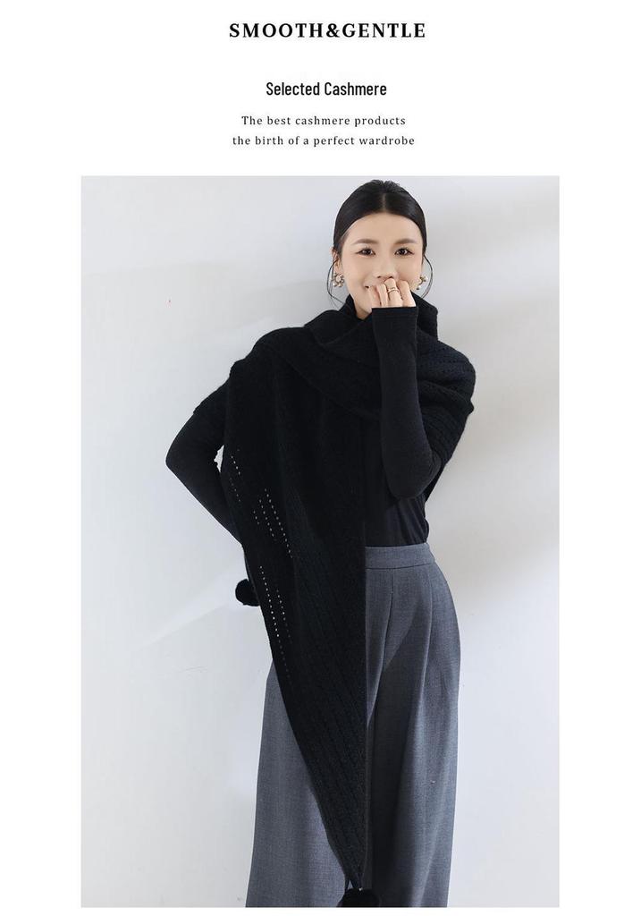 Women's 100% Cashmere Triangle Scarf - Versatile, Warm, Solid Color for Autumn & Winter