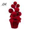 Holiday Table Plants Velvet Christmas Ball Potted Plants, Mini Tree with Artificial Pine, Desktop Red Berry, Fabric Bow, Tabletop Centerpiece for Xmas
