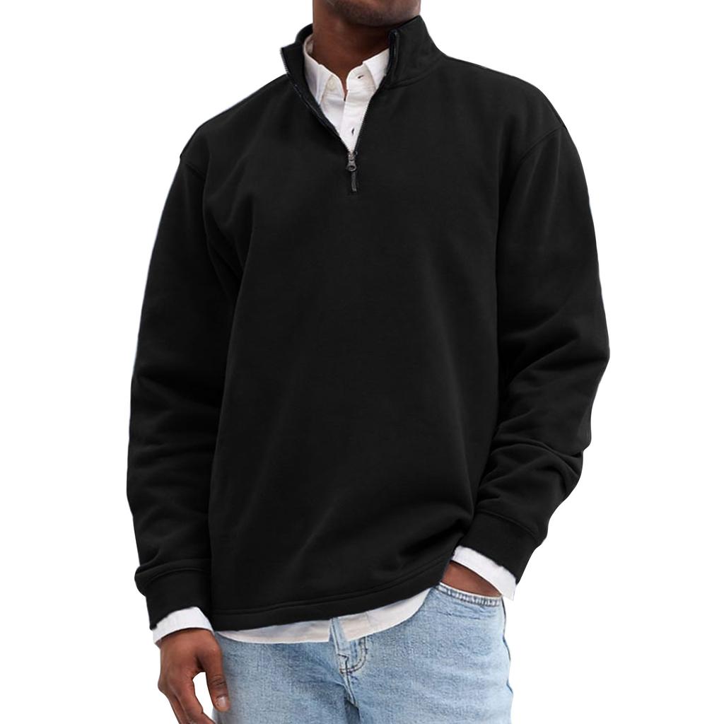 Men's Solid Color Half Zip Stand Collar Sweatshirt Men's Sports Large Size Casual Sweatshirt