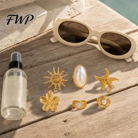 Vintage Ring Set 6Pcs/Set Finger Set, Ocean Style Adjustable with Imitation Music Festival Accessories Pearl And Shell Texture, Bohemian Stackable