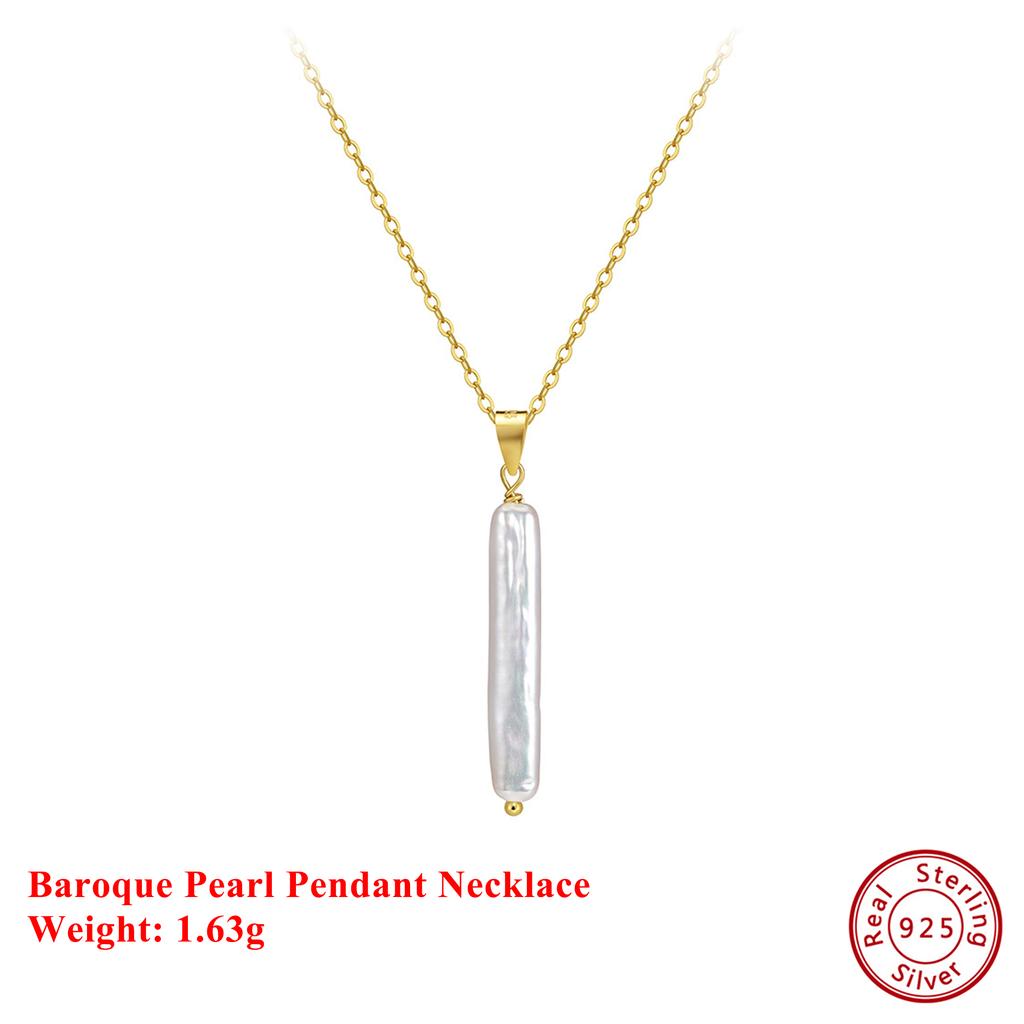 EFFIE QUEEN S925 Silver 14k Gold Baroque Freshwater Pearl Chain Pendant Necklace Natural Jewelry for Women Wedding Party GPN91