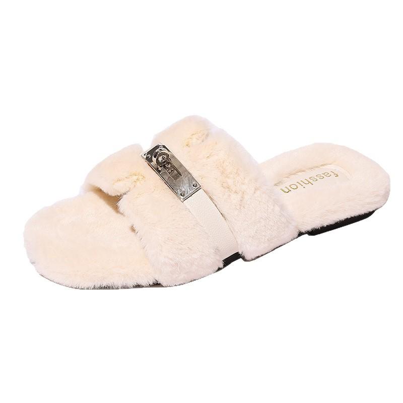 Internetkändis fluffiga tofflor dam bär 2025 höst och vinter nya tjockbottnade enords tofflor liten doftande trend plyschtofflor