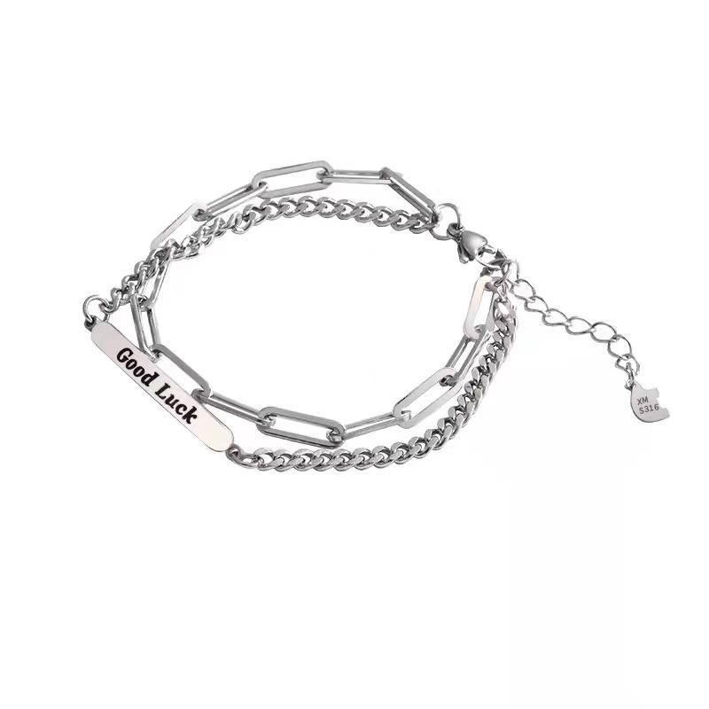 

Japan and South Korea ins double-layer titanium steel non-fading bracelet women s personality hip-hop versatile splicing chain high-end trendy jewelry