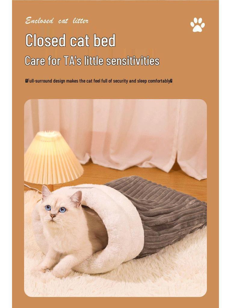 Pluszowe Zimowe Zamknięte Legowisko dla Psa i Kota: Ciepłe, Nieprzywierające, Wiatroodporne Gniazdo