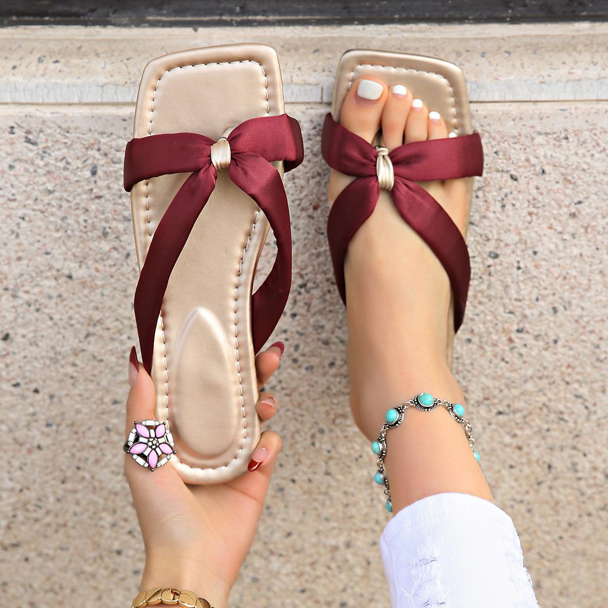 

Mezzanine beach shoes women s new summer wear casual fashion versatile flat bottom one-word 43 бордовый