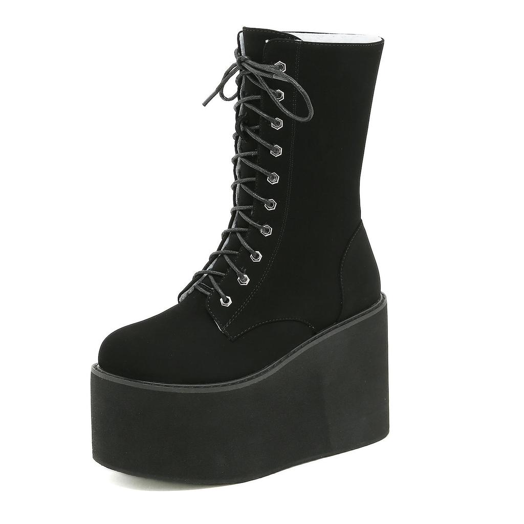 Winter Boots Women Waterproof Snow Thick Platform Bottom Snow Boots Fur Inside Lace Up Wedge Heels Height Increased Warm Shoes for Women