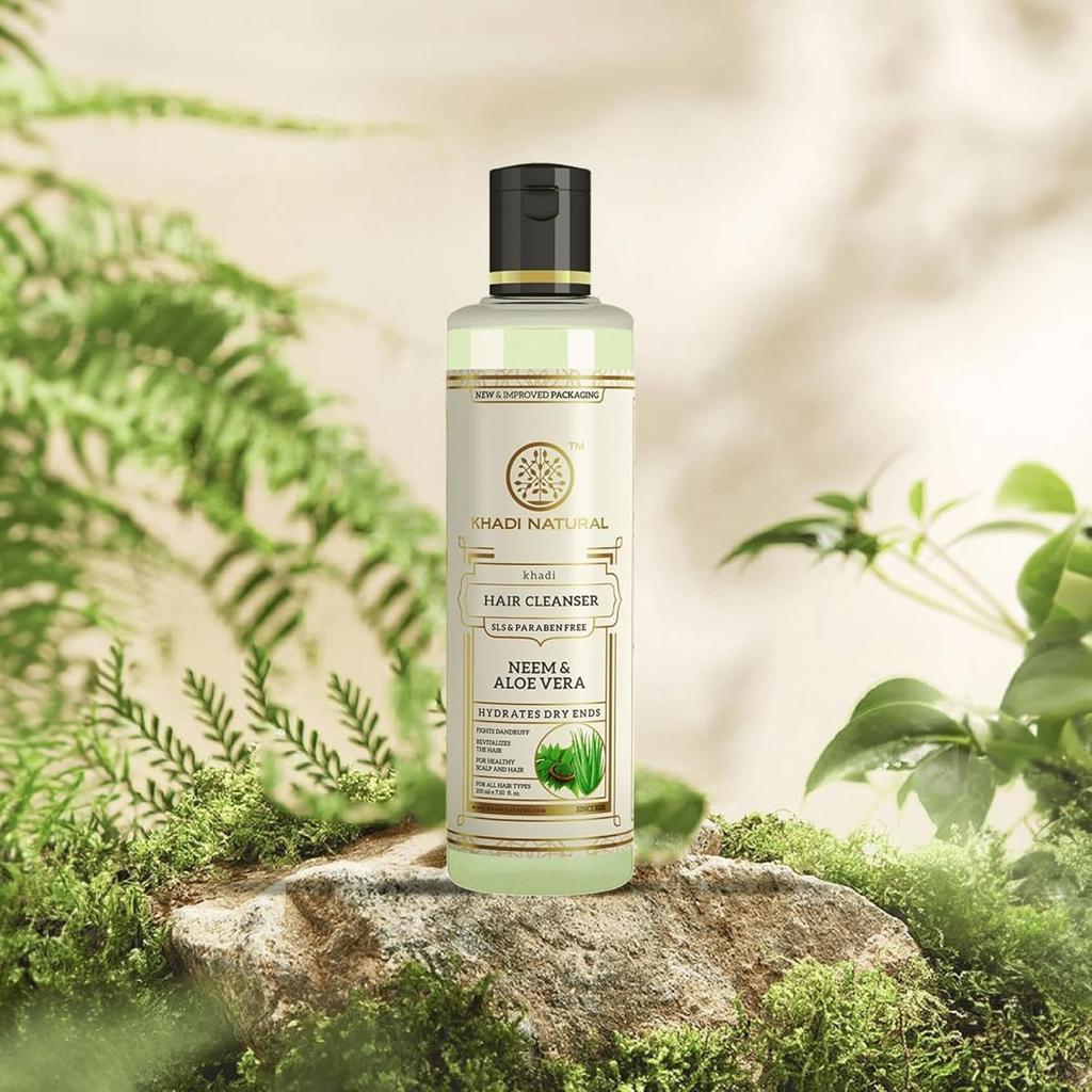 KHADI NATURAL Neem & Aloe Vera Herbal Shampoo 210ml Anti Dandruff Hair Care Strengthens Roots