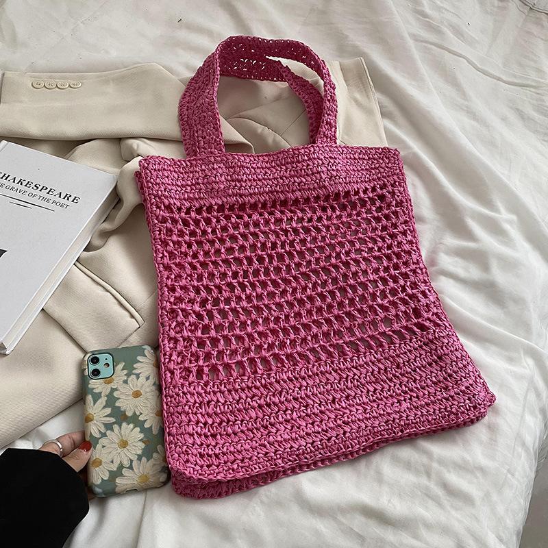 Yogodlns Bolso de hombro hueco tejido de verano para mujer bolso de mano informal de viaje de Color caramelo para playa