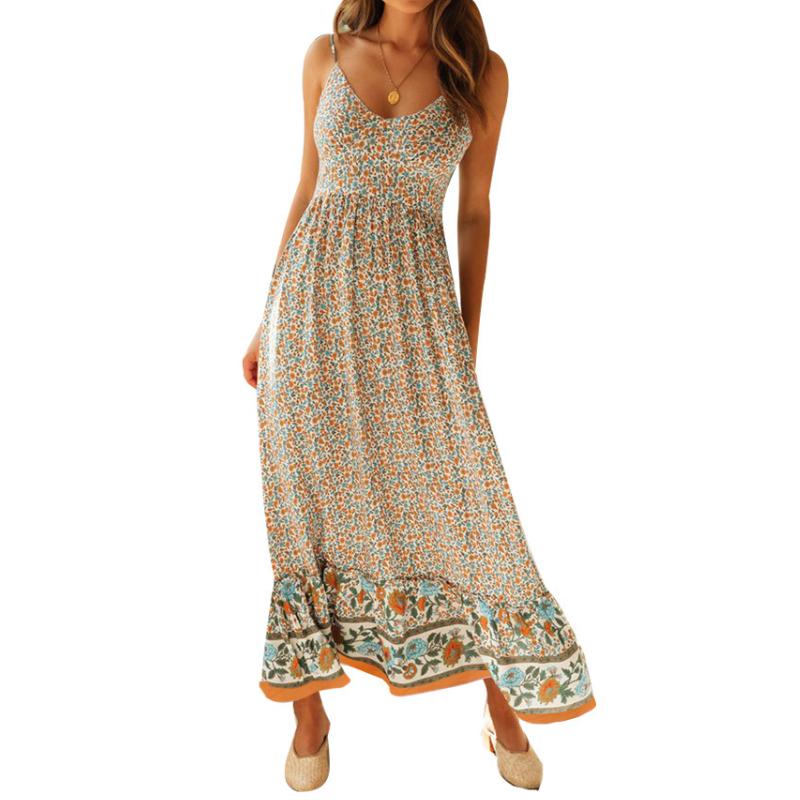 

GMXIA Летние женские платья-халат с V-образным вырезом и цветочным принтом в стиле бохо XXL бежевый