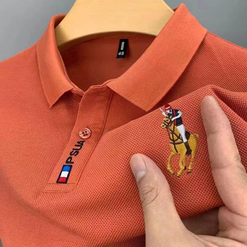 Sommer Herre Poloskjorte med Kort-ermet Broderimønster, Fasjonabel og Casual Krage Kort-ermet Poloskjorte
