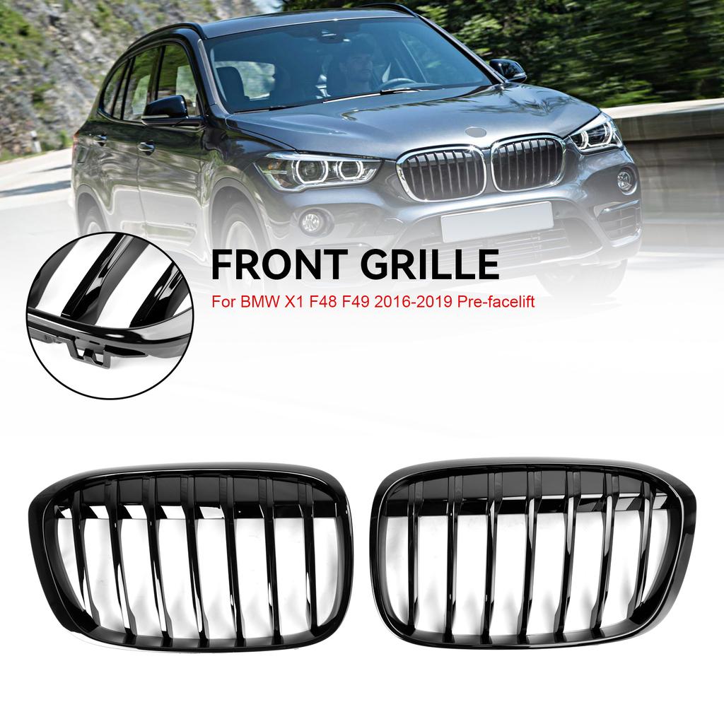 2PCS Gloss Black Front Kidney Grille Grill Fit BMW X1 F48 F49 2016-2018