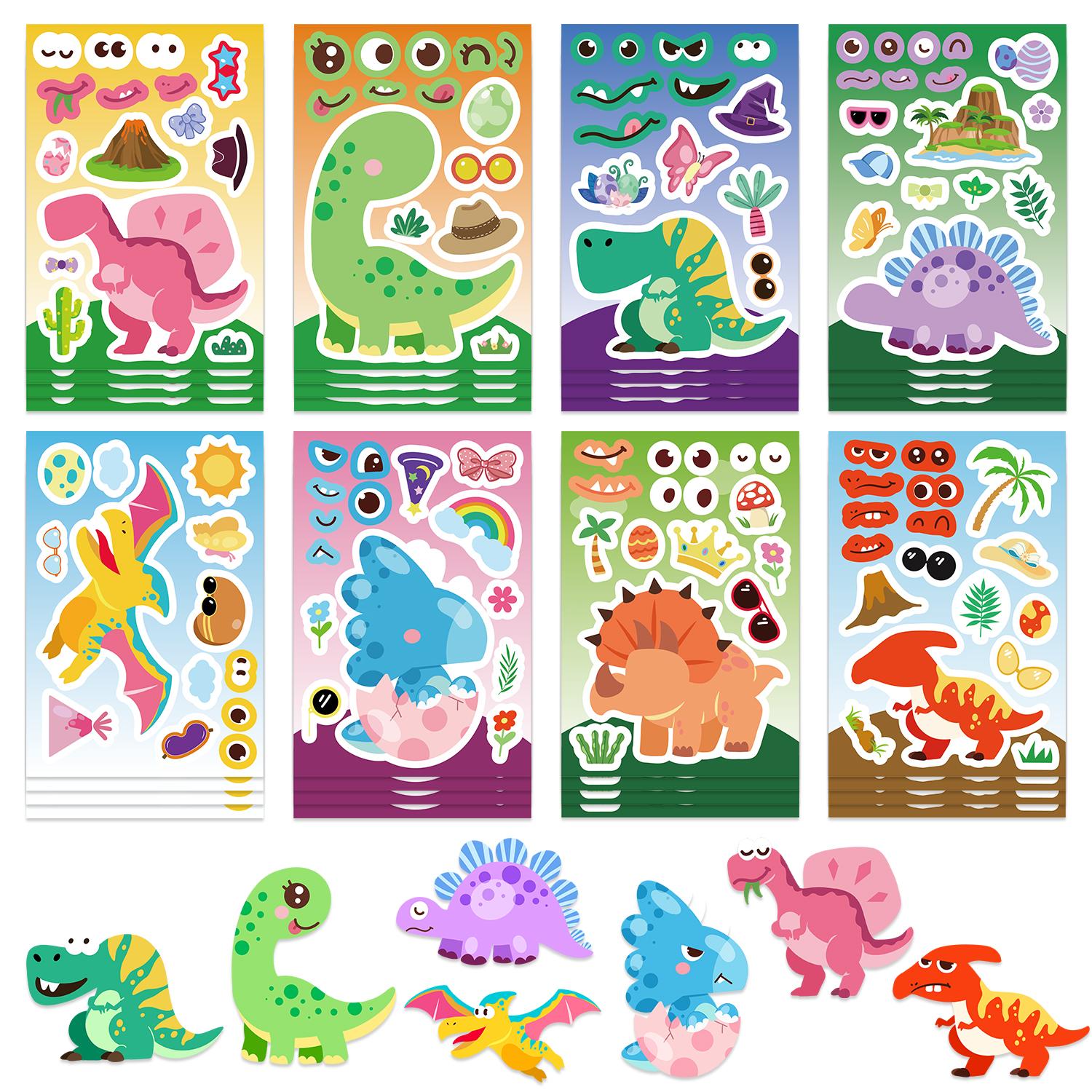 

8PCS Dinosaur Stickers Waterproof Cute Face Changing Mug Laptop Phone Decoration Collage Vinyl
