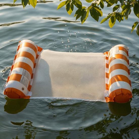 Galleggiante gonfiabile pieghevole per piscina con poggiatesta a righe, taglia estiva per adulti, amaca acquatica, 2 camere d'aria, sedia sdraio galleggiante per piscina, spiaggia, lago