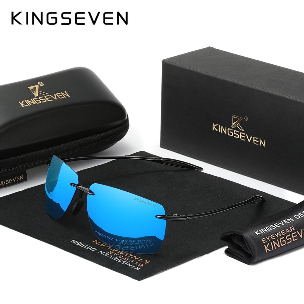 

Легкі сонцезахисні окуляри KINGSEVEN прямокутні без оправи для чоловіків Vintage TR90 UV 400 Protection Glasses Women Oculos Feminino синій