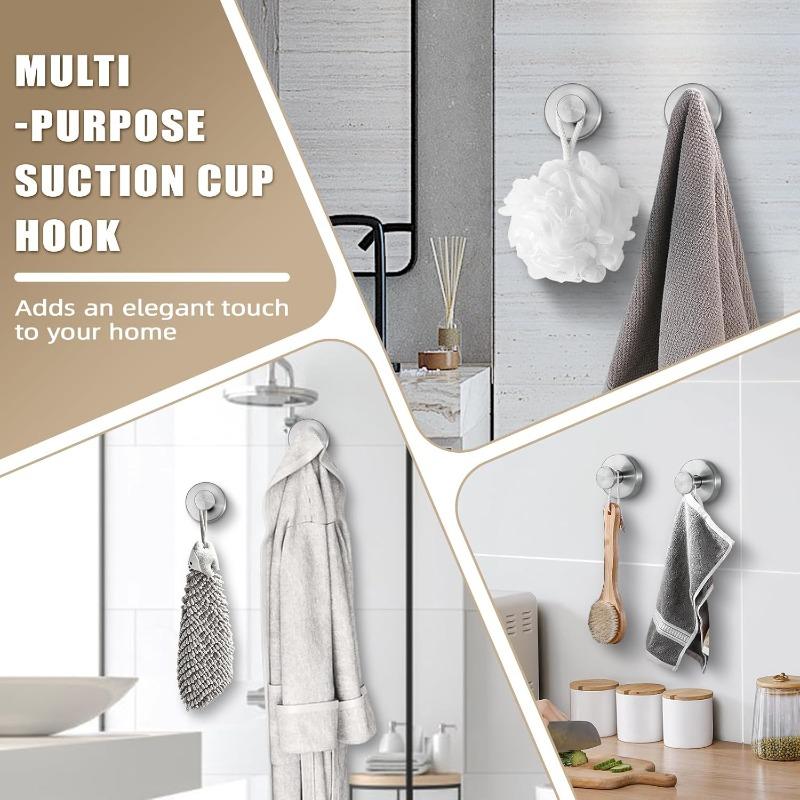 Suction Cup Shower Hooks Heavy Duty No Drill Stainless Steel Vacuum Hooks Rustproof Towel Hooks for Bathroom Kitchen Glass Tile