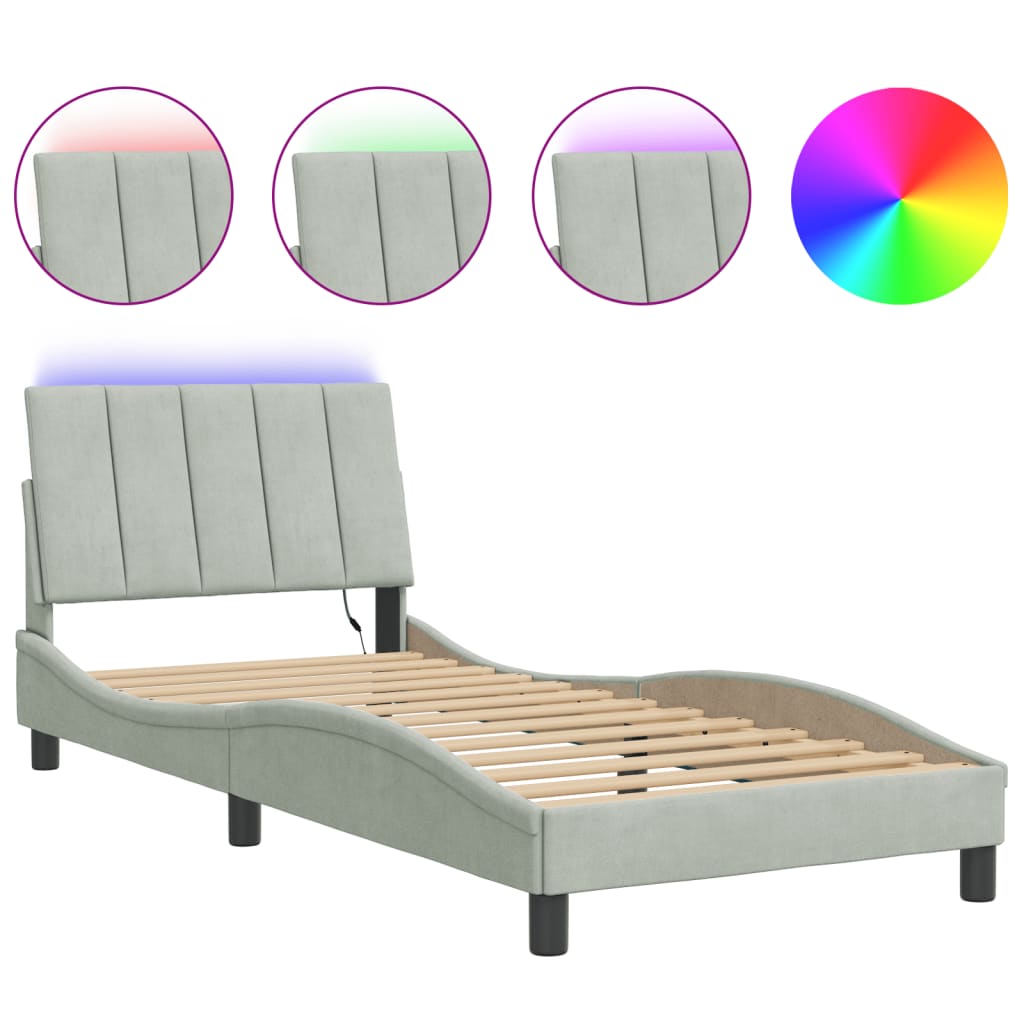 Vidaxl Bed Frame With LED Lighting, Light Gray, 80X200 Cm, Velvet