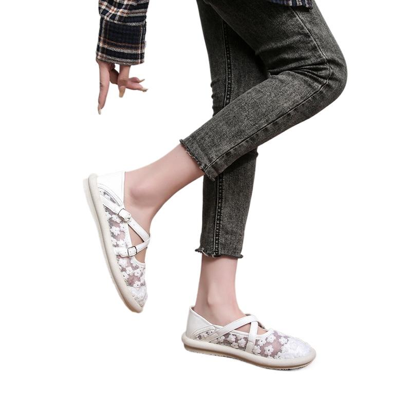 Fashion Women's Single Shoes Summer 2025 New Thick Sole Mesh Embroidered Lace Cloth Shoes Casual Comfortable Breathable Sports Shoes