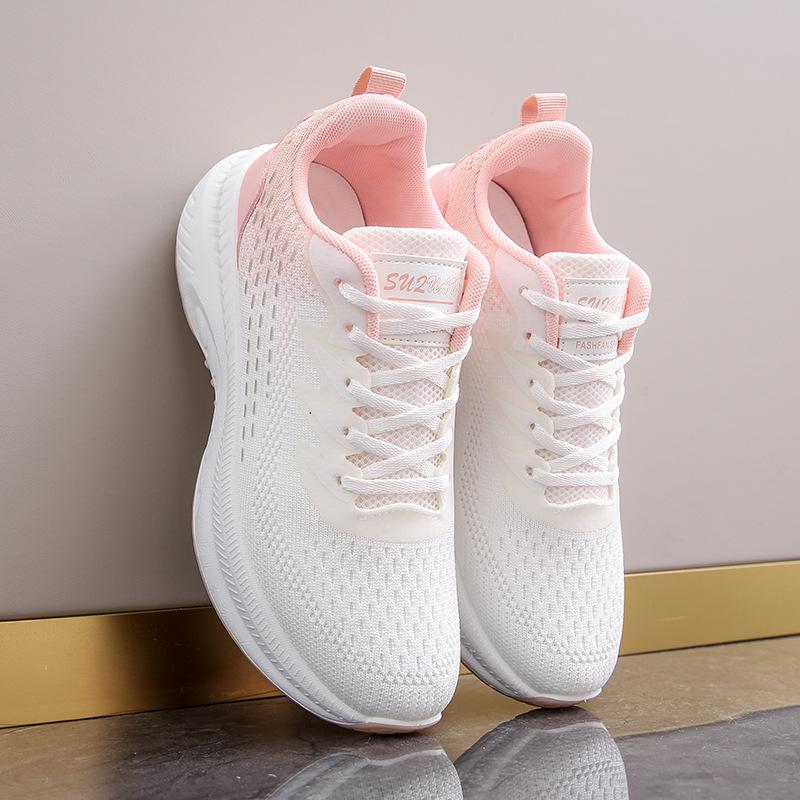 

Sneakers women s summer new mesh breathable casual shoes fashionable versatile flying woven gym running shoes 40 розовый