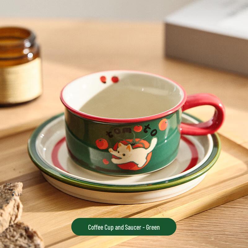 

ZISIZ Cute Cat Ceramic Coffee Cup with Saucer Set