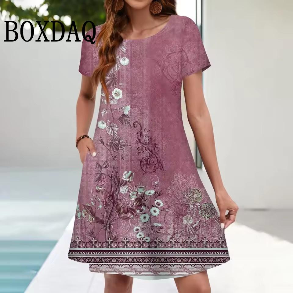 Printed Loose Plus Size Dresses 9XL Women Fashion Short Sleeve Casual Daily Wear Summer Dresses 2025 Trend Vestidos Para Mujer