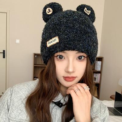 Cute Little Bear Hat for Women In Winter New Warm and Cold Proof Face Prone Small Knitted Hat Korean Version Versatile Ear Protection Head Hat