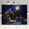 1 Piece Classic Nativity Scene Christmas Background Banner - Detailed Illustrations of Mary Joseph and Jesus