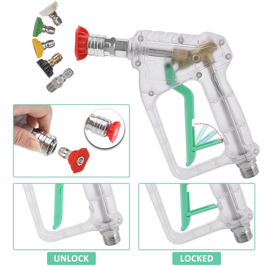 BEAR FORCE Transparent Pressure Washer Gun Kit for Car Cleaning with 1/4” Quick Plug Foam Cannon 1L & 5 Tips & Hose Connector