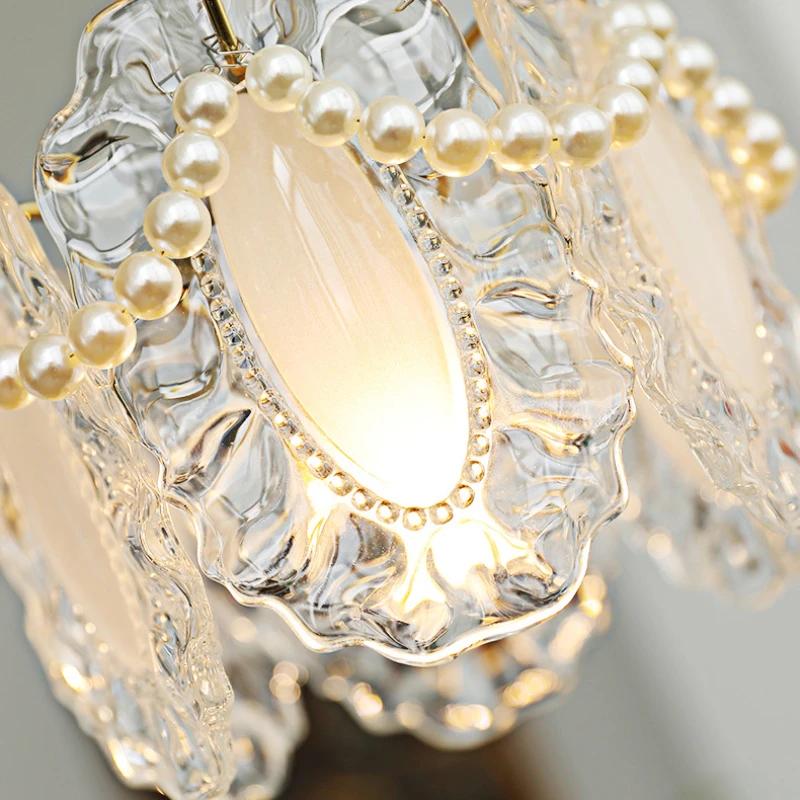 French Style Pearl Feather Chandelier Countryside Romantic Beautiful Master Bedroom Bedside Pendant Lamp Minimalist Retro Light