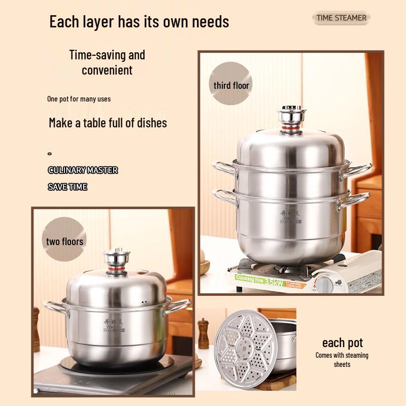 3-stöckiger Dampfgarer aus Edelstahl mit Timer