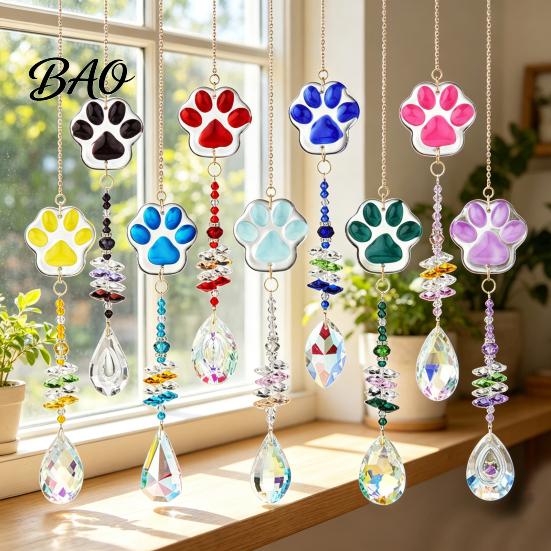 Soft Decoration Gift For Pet Owners Crystal Cat Paw Wind Chimes, Suncatchers for Windows Hanging, Swaying Layered Beads Decor Prism Rainbow