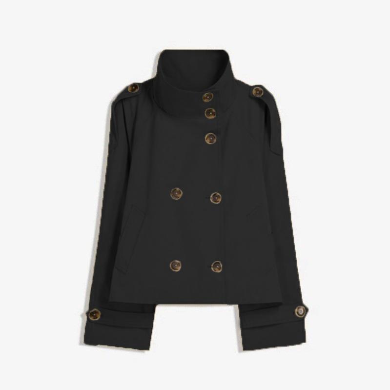 Damen Frühlings-/Herbst-Retro-Mantel mit Revers und doppelreihiger Knopfleiste mit Kordelzug – Vielseitiger Langarm-Kurz-Trenchcoat