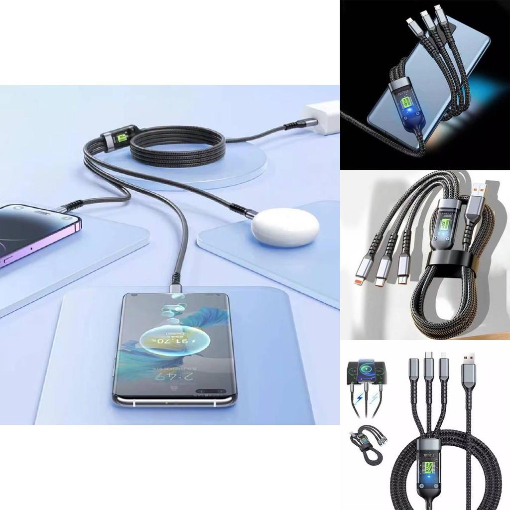 Transparent Fast Charging 3-in-1 Braided Cable With Led Indicator For Huawei Apple Android 100w