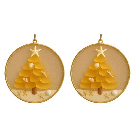 2/4Pcs Christmas Tree Ornament Round Shape Handmade Beach Decoration with Starfish Shell Decor Car Hanging Decoration