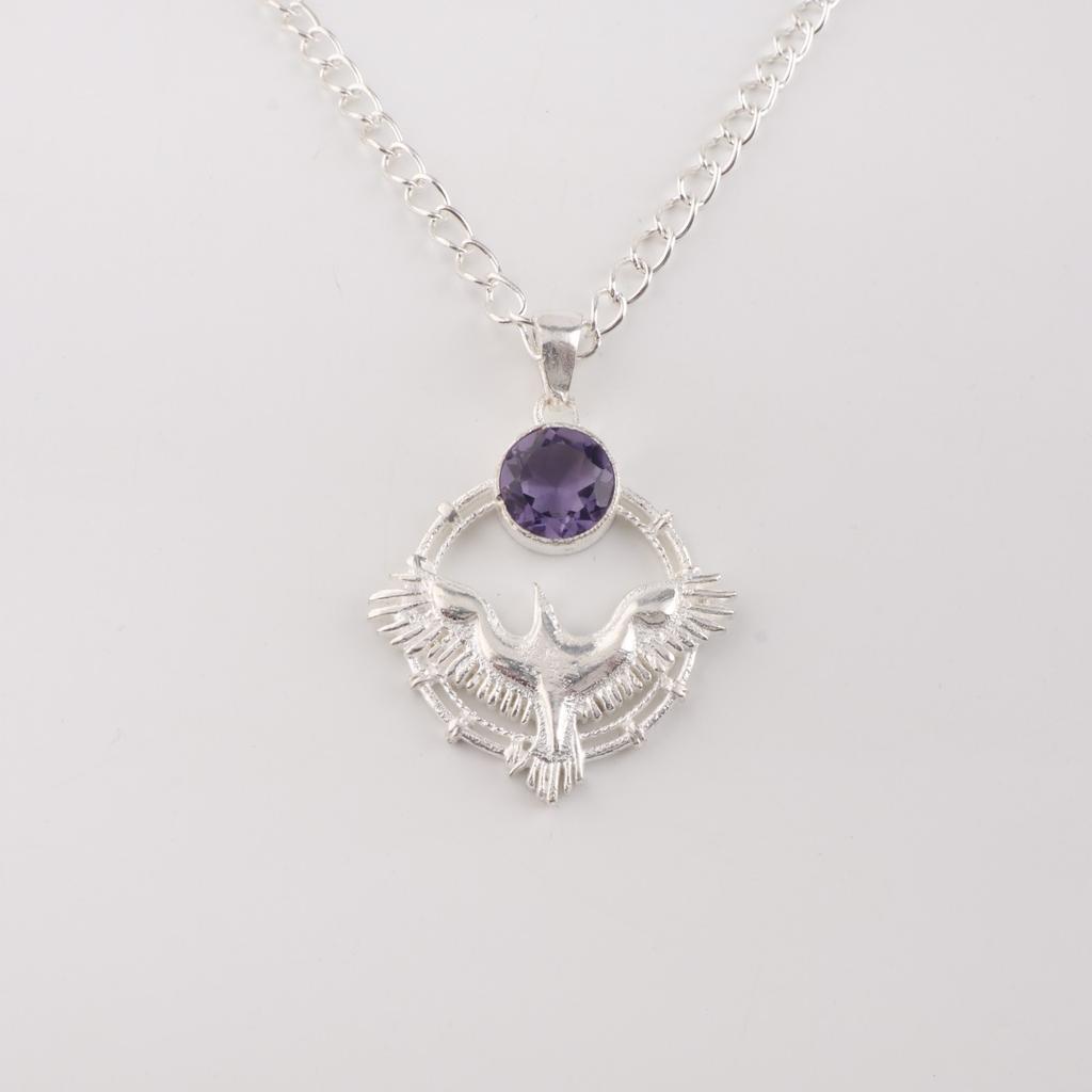 Iolite Gemstone 925 Sterling Silver Jewelry Handmade Pendant 1.43" Gift For Wife CP-38-9