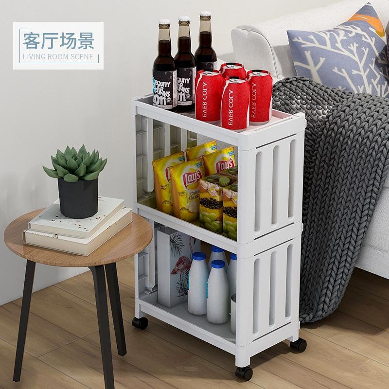 Kitchen Food Fridge Side Shelf Storage Rack 3/4 Layer Gap Holder with Wheels Trolley Plastic Shelf Bathroom Floor Rack Organizer