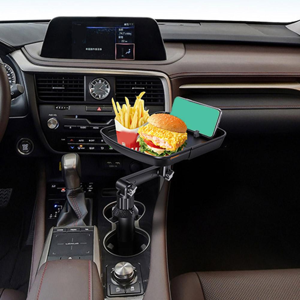 Tragbares Verstellbares Auto-Becherhalter-Tablett Erweiterter Tisch Schreibtisch Auto-Becher-Tablett Universeller Auto-Tablett-Tisch Zum Essen Mit Telefonhalter E4N3