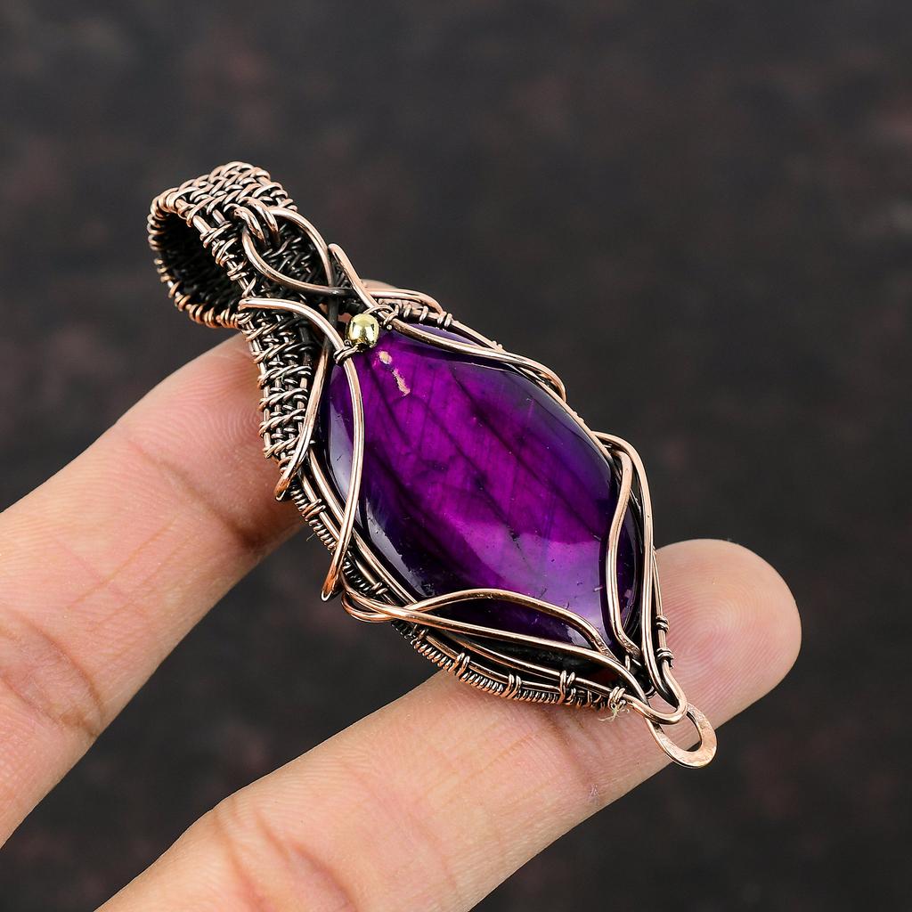 Pendentif Labradorite Feu Violette Fil de Cuivre Enveloppé Bijou Fait Main Pendentif Femme Pierre Précieuse Pendentif Cuivre Pendentif Enveloppé de Fil Cadeau Pour Elle