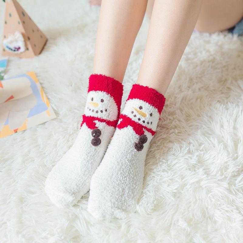 Winter Explosion Coral Fleece Women'S Socks Three-Dimensional Cartoon Terry Socks, Thickened Christmas Socks, Japanese Floor Socks