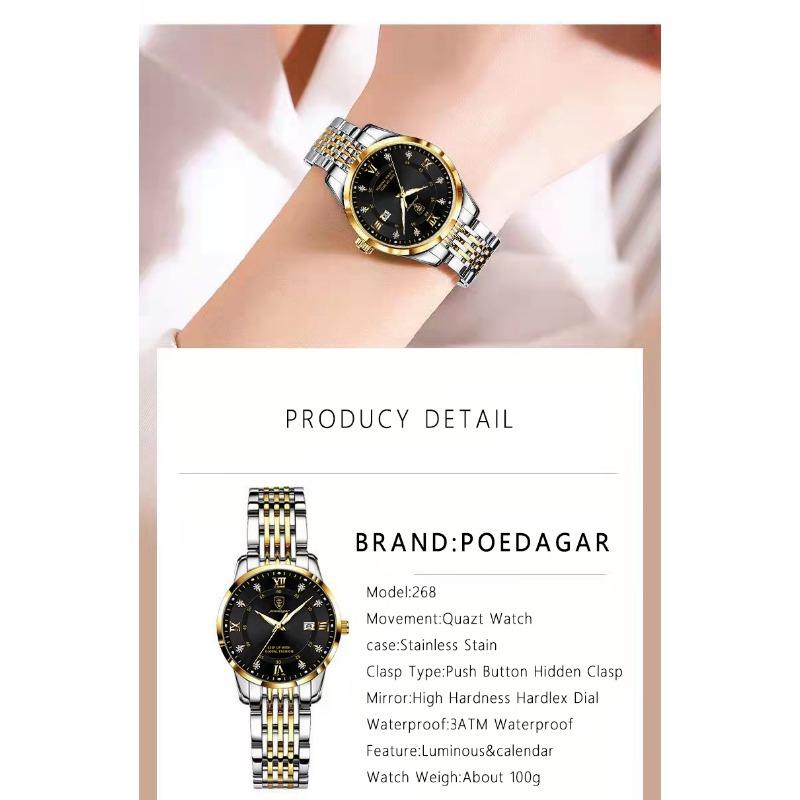 POEDAGAR Original Woman Watch Waterproof Stainless Steel Luminous Date Fashion Ladies Wristwatch Business Quartz Watches