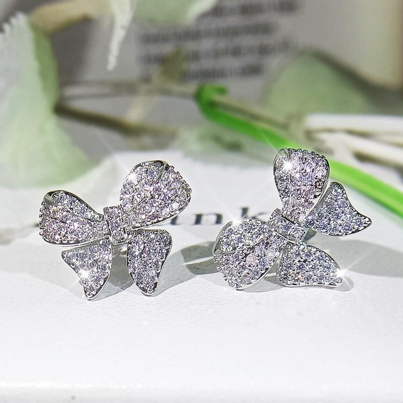 Bow Stud Earrings Necklace Ring Retro Style Three-Piece Jewelry