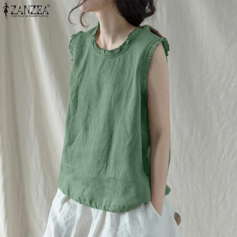 ZANZEA Summer Women Sleeveless Ruffled Casual Loose Tank Tops