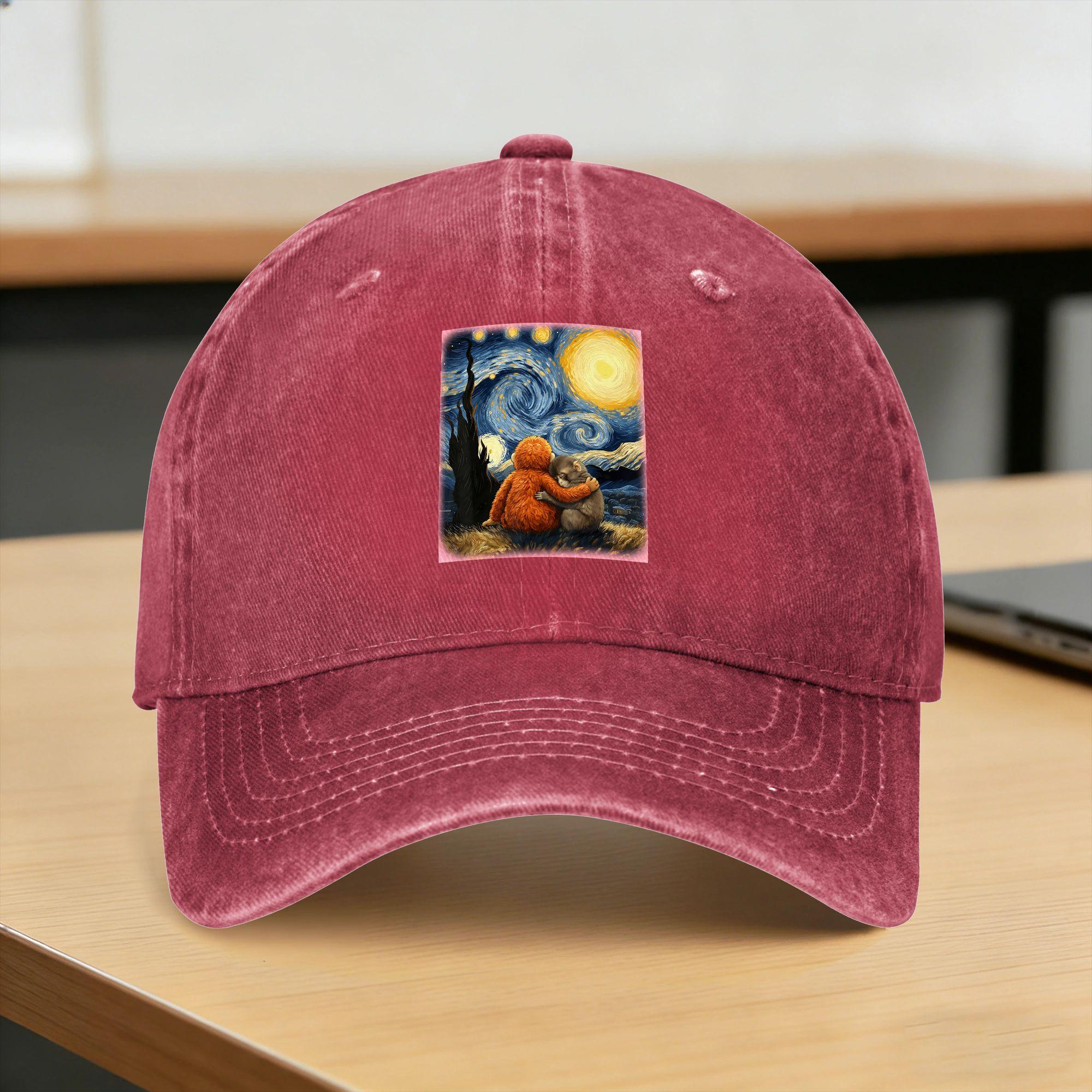 Summer Punchkun Panchi Kun Viral Video Van Gogh Monkey Punch Baseball Cap Sun Breathable Design Washed Trucker Hat Unisex One Size