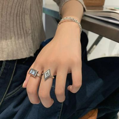 QMCOCO Personality Design Retro Simple Geometric Pattern Silver Color  Ring Woman Open Adjustable Korean New INS Trend Ring