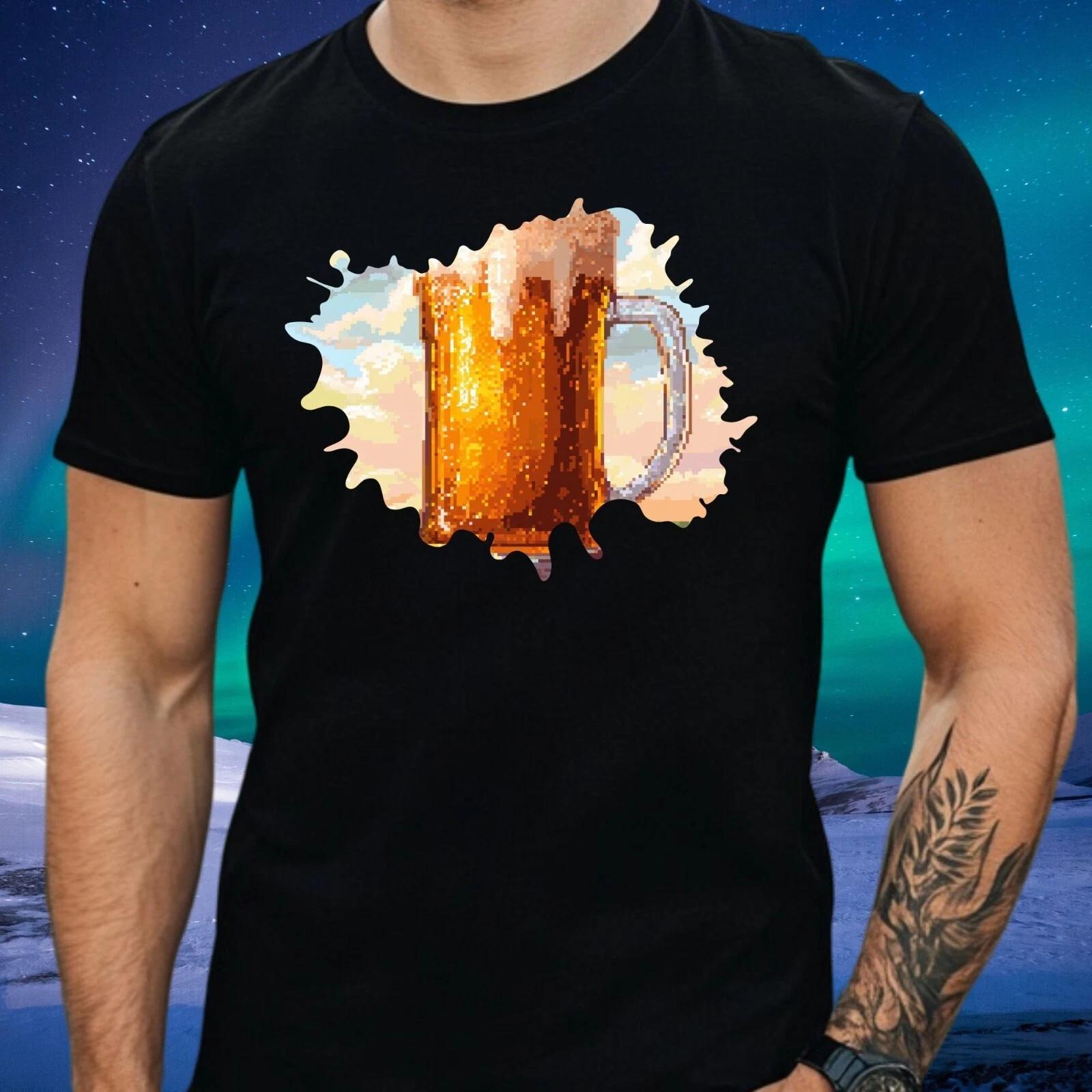 T-Shirt Herren Bier Pixel Art Motiv Baumwolle Größe XS bis 5XL XXXL