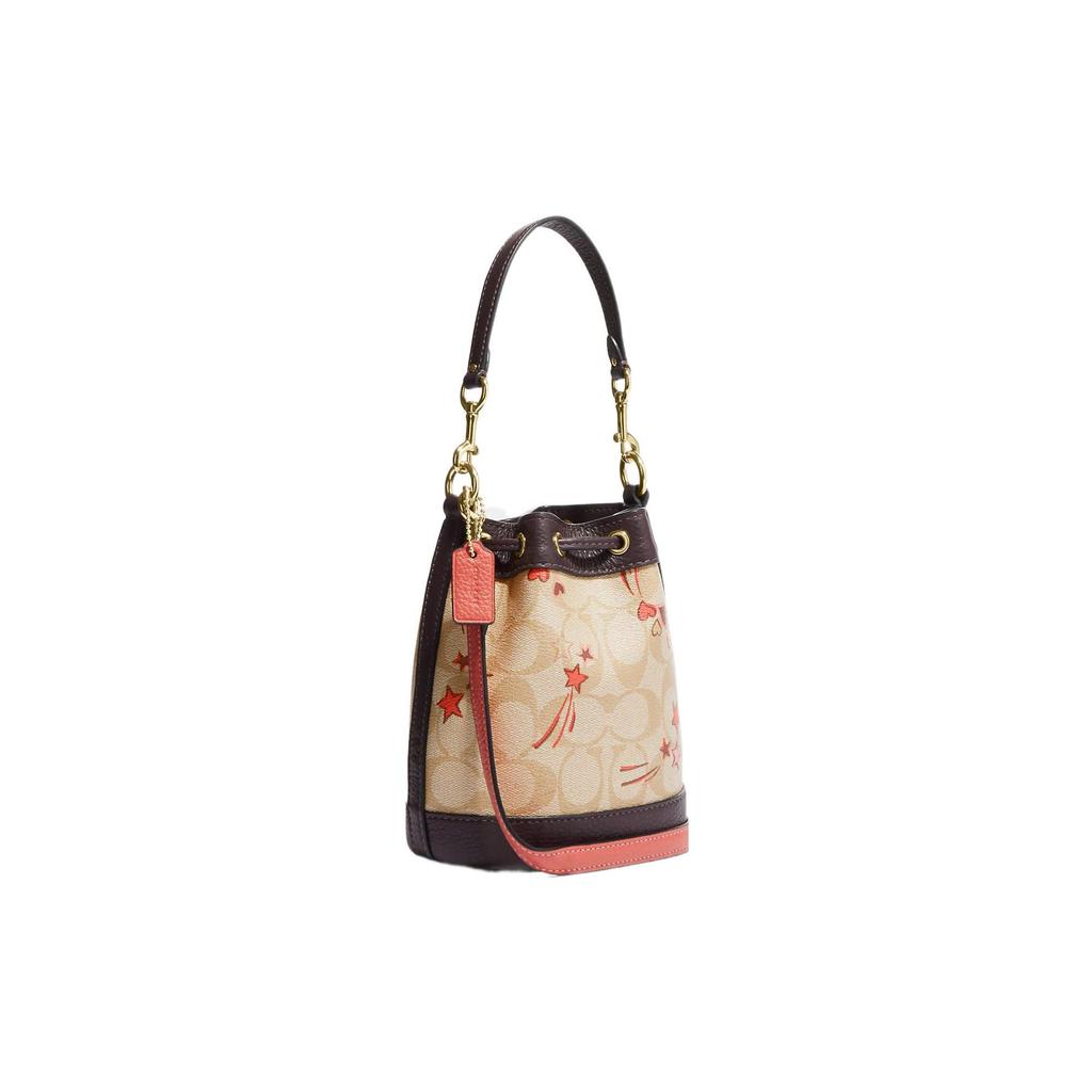 Coach Bucket 16 Letter Logo Heart Print Drawstring Classic Jacquard Leather Bucket Bag Women Bags Beige Dark-Brown CK524-IMOT4
